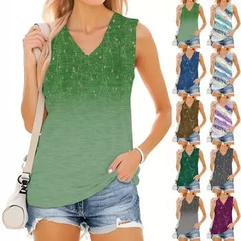 Женский модный повседневный летний жилет с V-образным вырезом и цветочным принтом L циан