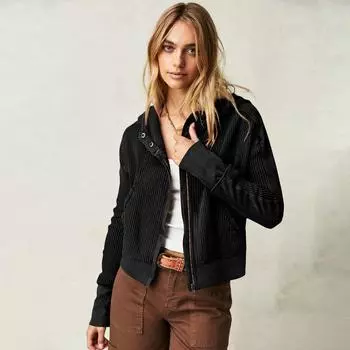 Женский модный повседневный однотонный кардиган с капюшоном и длинными рукавами XL чёрный