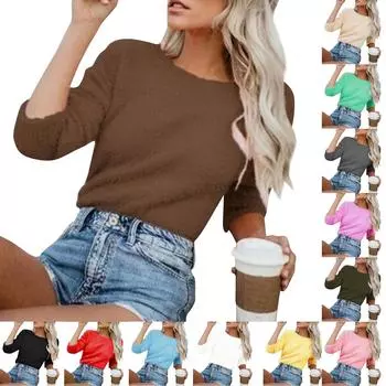 Женский модный повседневный однотонный кашемировый свитер с длинным рукавом L армия зеленый