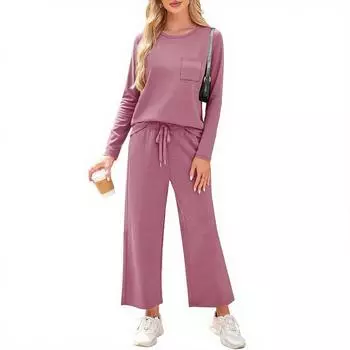 Женский модный повседневный однотонный костюм с длинным рукавом S розовый