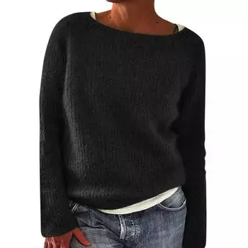 Женский модный повседневный однотонный круглый вырез пуловер свободный свитер с длинными рукавами топ XXL