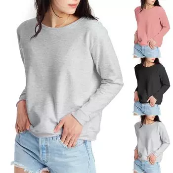 Женский модный повседневный однотонный пуловер с длинным рукавом L