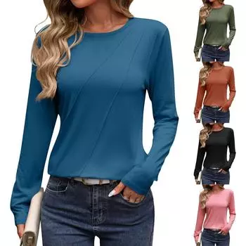 Женский модный повседневный однотонный пуловер с круглым вырезом и длинными рукавами L армия зеленый