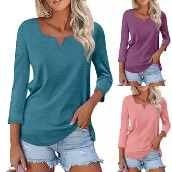 Женский модный повседневный однотонный пуловер с рукавом три четверти и V-образным вырезом S фиолетовый