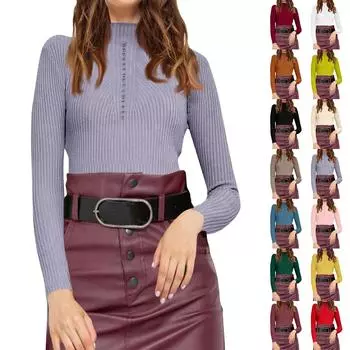 Женский модный повседневный однотонный свитер с длинным рукавом, тонкий свитер, пуловер, топ L бежевый