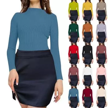 Женский модный повседневный однотонный свитер с длинным рукавом, тонкий свитер, пуловер, топ L бежевый