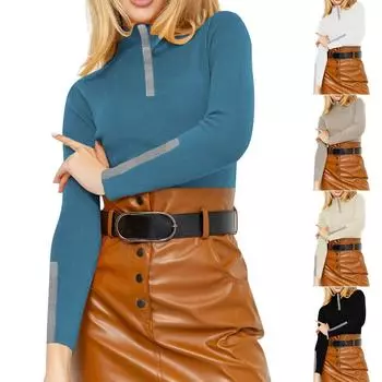 Женский модный повседневный однотонный свитер с длинным рукавом, тонкий свитер, пуловер, топ L бежевый