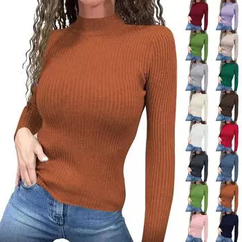 Женский модный повседневный однотонный свитер с длинным рукавом, тонкий свитер, пуловер, топ L бежевый