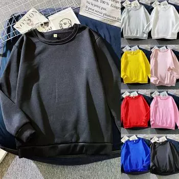 Женский модный повседневный однотонный свитер с круглым вырезом, свободные спортивные топы, пуловер M синий