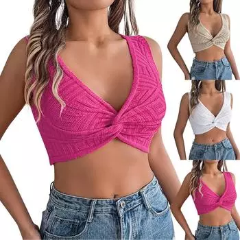 Женский модный повседневный однотонный свитер с V-образным вырезом, завязанный узлом и открывающий пупок, праздничный топ L белый