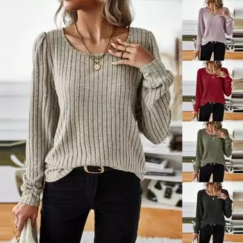 Женский модный повседневный однотонный свободный топ с круглым вырезом и длинными рукавами L зелёный