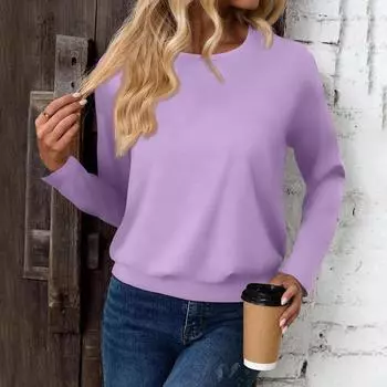 Женский модный повседневный однотонный топ с длинными рукавами и открытыми плечами с круглым вырезом XXL