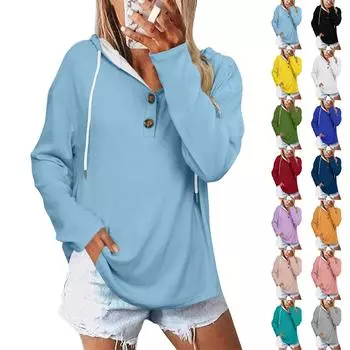 Женский модный повседневный однотонный топ с длинными рукавами и капюшоном L армия зеленый