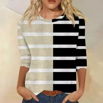 Женский модный повседневный однотонный топ с круглым вырезом и рукавом семь четвертей L бежевый