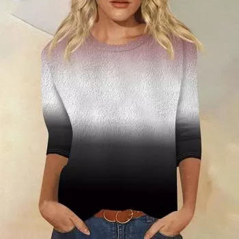 Женский модный повседневный однотонный топ с круглым вырезом и рукавом семь четвертей L чёрный