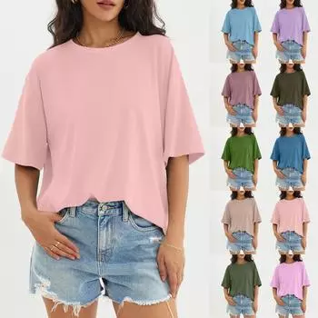 Женский модный повседневный однотонный топ с круглым вырезом и тремя рукавами с половиной рукавами L армия зеленый