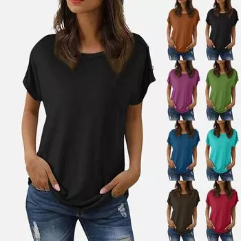 Женский модный повседневный однотонный топ с круглым вырезом и декоративными пуговицами L