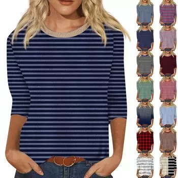 Женский модный повседневный однотонный топ с круглым вырезом и рукавом семь четвертей L бежевый