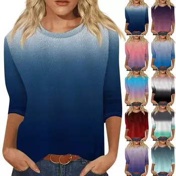 Женский модный повседневный однотонный топ с круглым вырезом и рукавом семь четвертей XL винный