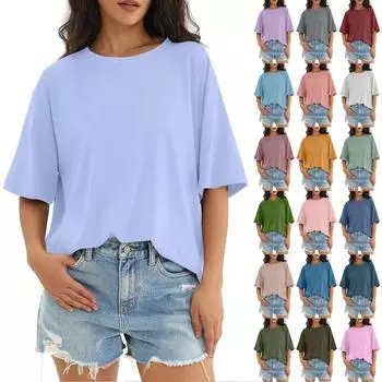 Женский модный повседневный однотонный топ с круглым вырезом и тремя рукавами с половиной рукавами L синий