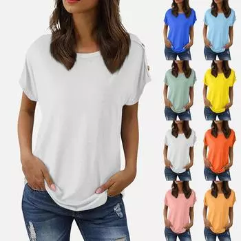 Женский модный повседневный однотонный топ с круглым вырезом и декоративными пуговицами M белый