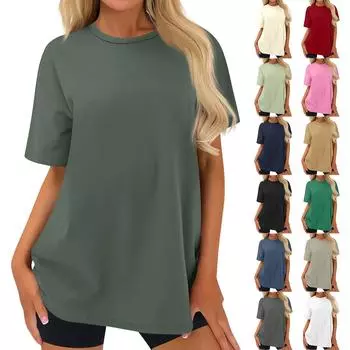 Женский модный повседневный однотонный топ с круглым вырезом и тремя рукавами с половиной рукавами L армия зеленый