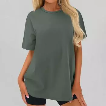 Женский модный повседневный однотонный топ с круглым вырезом и тремя рукавами с половиной рукавами S бежевый