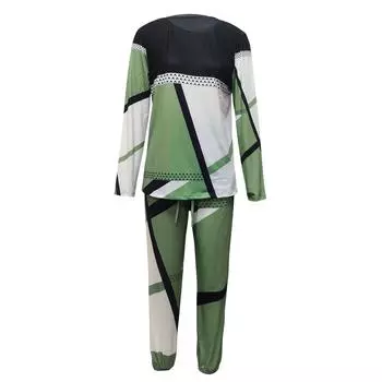 Женский модный повседневный однотонный топ с принтом, брючный костюм L зелёный