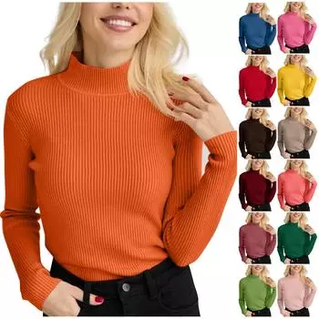 Женский модный повседневный однотонный универсальный вязаный пуловер с круглым вырезом и высоким воротом, свитер One Size чёрный