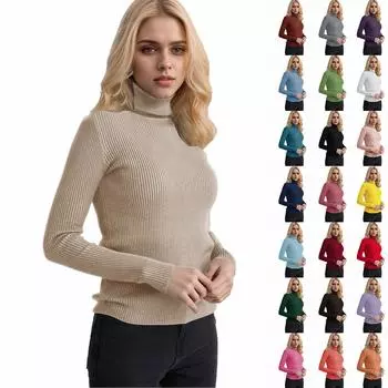 Женский модный повседневный однотонный универсальный вязаный свитер с высоким воротом One Size чёрный