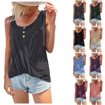 Женский модный повседневный однотонный жилет без рукавов с круглым вырезом и крестообразными пуговицами XL серый