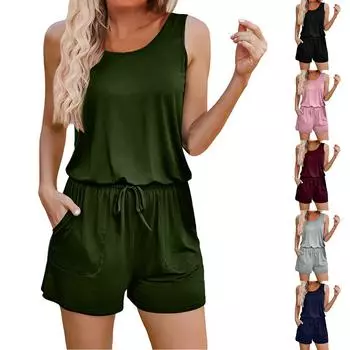 Женский модный повседневный однотонный жилет с ремешком на шнурке и карманным комбинезоном L