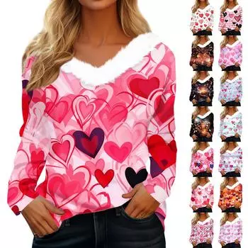 Женский модный повседневный плюшевый топ с v-образным вырезом и длинным рукавом для вечеринок и воротником сердца XXXL винный