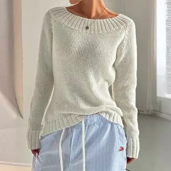 Женский модный повседневный пуловер с длинным рукавом на одно плечо, трикотажный свитер с открытыми плечами XL белый