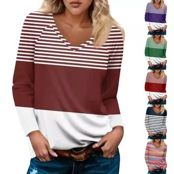 Женский модный повседневный пуловер с длинным рукавом и V-образным вырезом, рукавом реглан и принтом XXXL винный