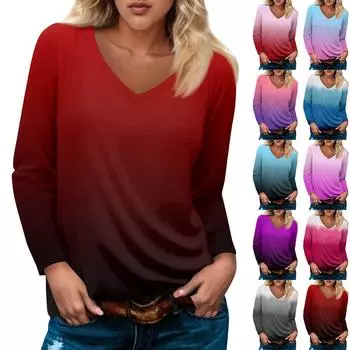 Женский модный повседневный пуловер с длинным рукавом и V-образным вырезом, рукавом реглан и принтом L синий