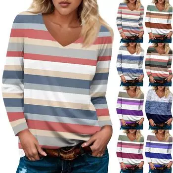 Женский модный повседневный пуловер с длинным рукавом и V-образным вырезом, рукавом реглан и принтом S синий