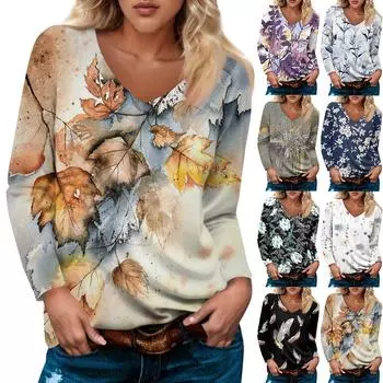 Женский модный повседневный пуловер с длинным рукавом и V-образным вырезом, рукавом реглан и принтом XL фиолетовый