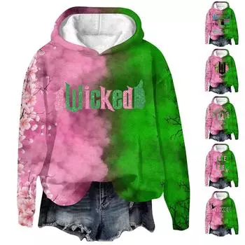 Женский модный повседневный пуловер с длинными рукавами и принтом в виде ведьмы с капюшоном XXL