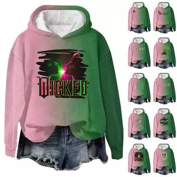 Женский модный повседневный пуловер с длинными рукавами и принтом в виде ведьмы с капюшоном L армия зеленый