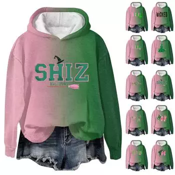 Женский модный повседневный пуловер с длинными рукавами и принтом в виде ведьмы с капюшоном XXXXL