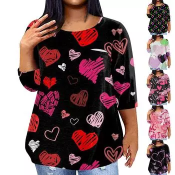 Женский модный повседневный пуловер с круглым вырезом и рукавом три четверти с принтом, топ с рукавами 4/3 L