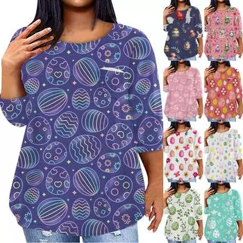 Женский модный повседневный пуловер с круглым вырезом и рукавом три четверти с принтом, топ с рукавами 4/3 XXXXL розовый