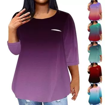 Женский модный повседневный пуловер с круглым вырезом и рукавом три четверти с принтом, топ с рукавами 4/3 XXXXL