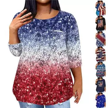 Женский модный повседневный пуловер с круглым вырезом и рукавом три четверти с принтом, топ с рукавами 4/3 L чёрный