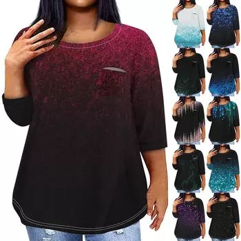 Женский модный повседневный пуловер с круглым вырезом и рукавом три четверти с принтом, топ с рукавами 4/3 XXXL циан