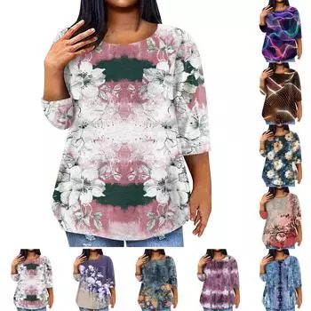 Женский модный повседневный пуловер с круглым вырезом и рукавом три четверти с принтом L