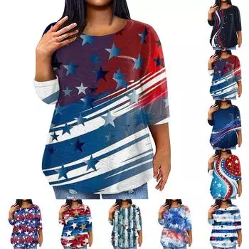 Женский модный повседневный пуловер с круглым вырезом и рукавом три четверти с принтом XXXL