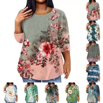 Женский модный повседневный пуловер с круглым вырезом и рукавом три четверти с принтом L