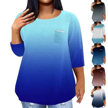 Женский модный повседневный пуловер с круглым вырезом и рукавом три четверти с принтом, топ с рукавами 4/3 L